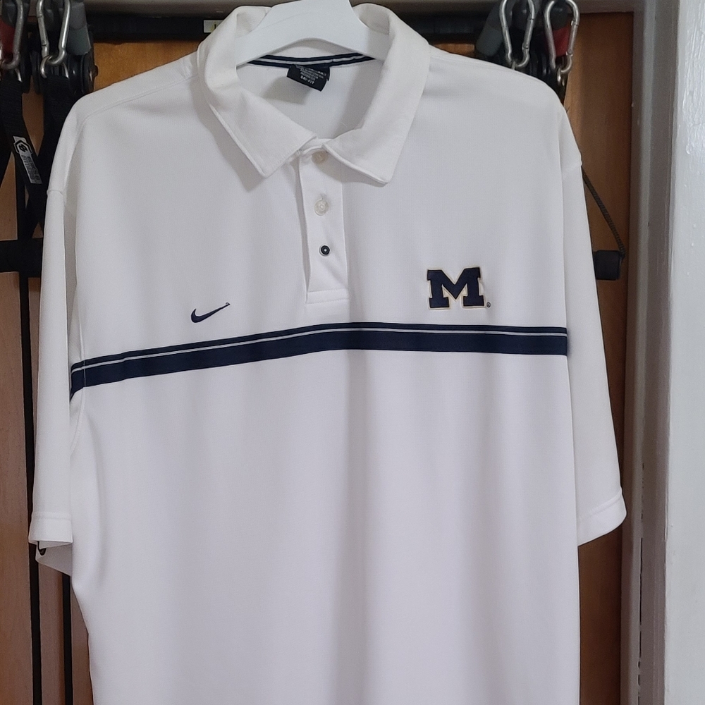 Mens Nike NCAA Michigan Wolverines Dri-Fit Polo White XL